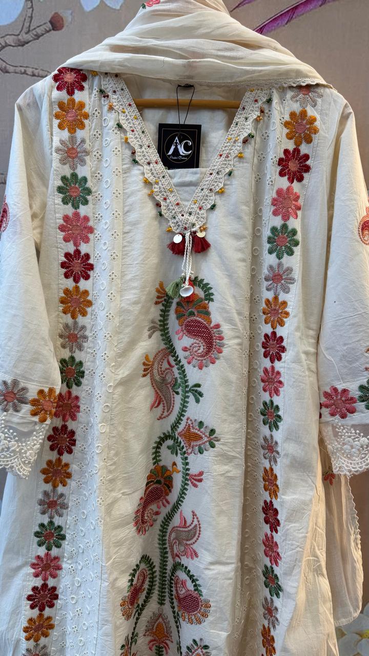 Premium cotton fully embroidered full suit set
