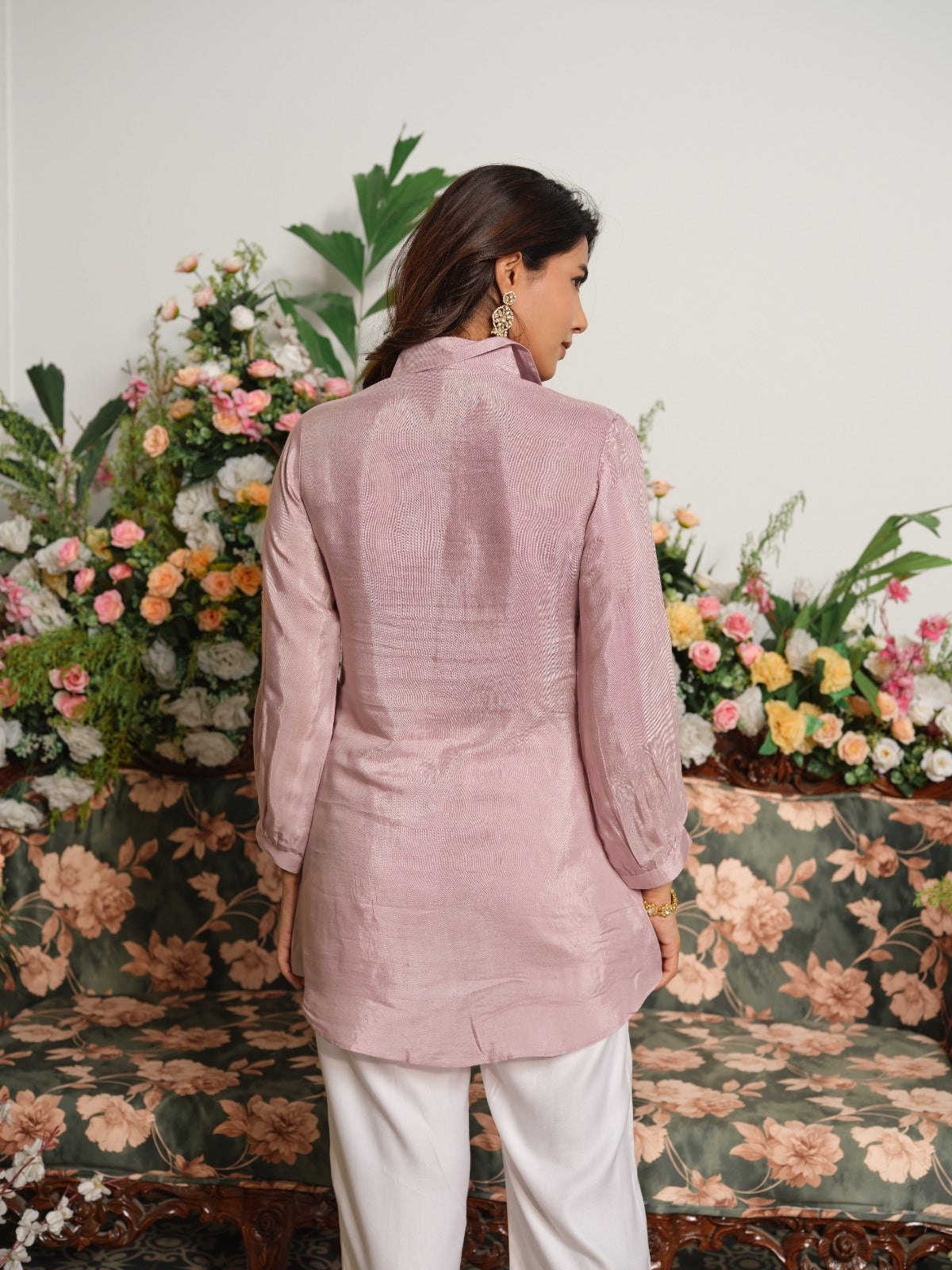 Pure softest muslin chikankari shirt in onion pink
