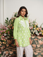 Pure softest muslin chikankari shirt in green