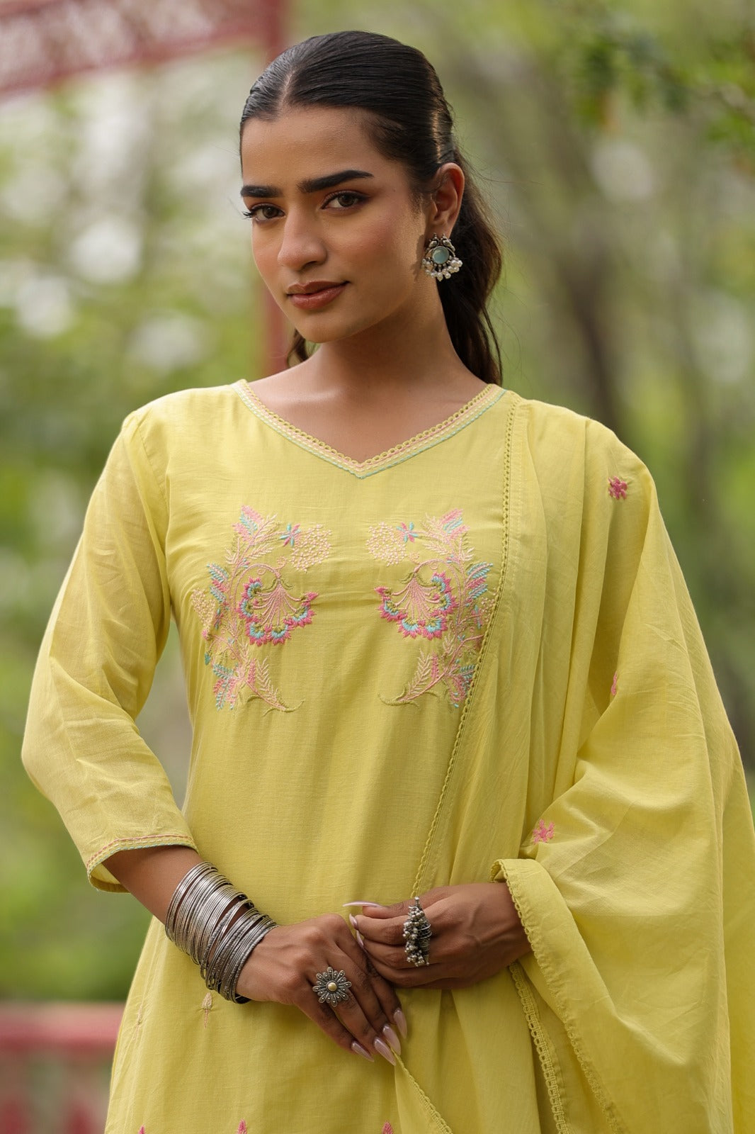 Pure Mul cotton fully embroidered in yellow