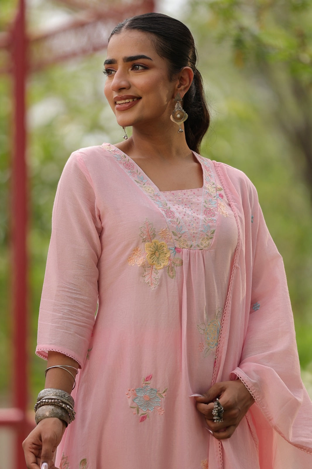 Pure Mul cotton fully embroidered in baby pink