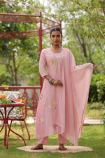 Pure Mul cotton fully embroidered in baby pink