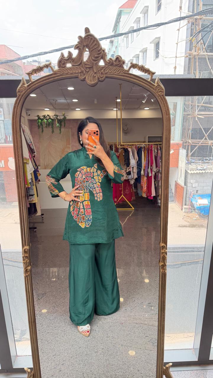 Restocked !!! Pure crepe designer co ord in green !!