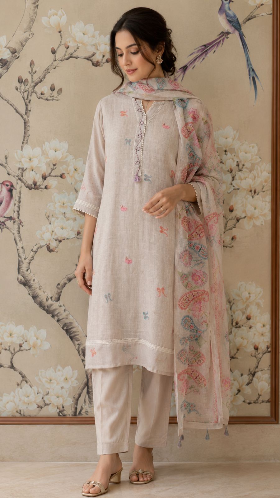 Super pretty jute cotton Mul lining highlighted pocket suit set