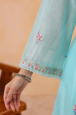 Super pretty Mul cotton embroidered co ord in blue