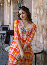 Pure Mul cotton chequered one piece in orange