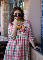 Pure Mul cotton chequered one piece in pink