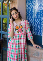 Pure Mul cotton chequered one piece in pink