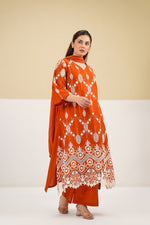 Pretty cotton embroidered suit set in orange
