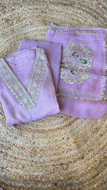 Premium tissue zari weaved unstitched suit set in purple