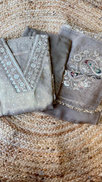 Premium tissue zari weaved unstitched suit set in gold