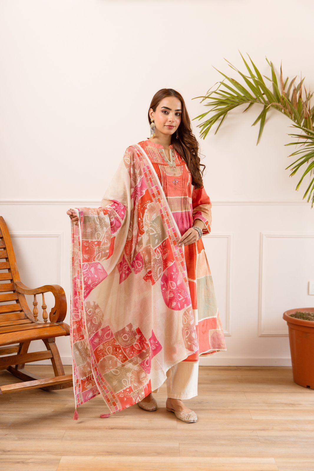 Premium linen cotton digital chequered full suit set