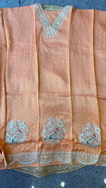 Premium tissue zari weaved unstitched suit set in peach