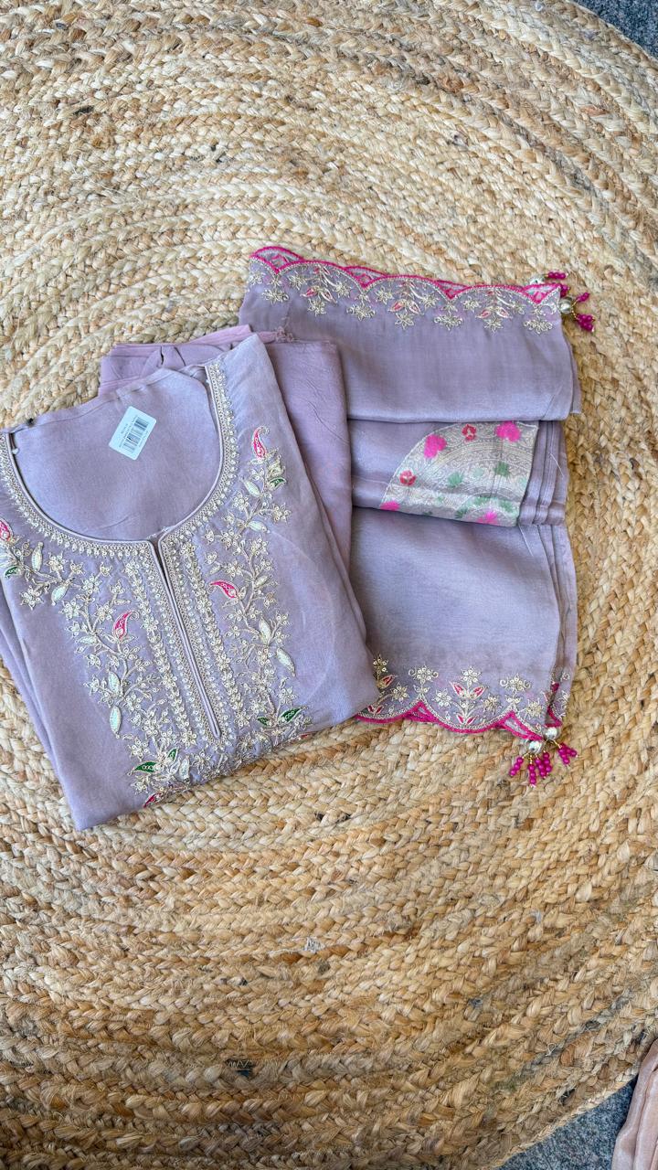 Premium tissue designer back suit set purple
