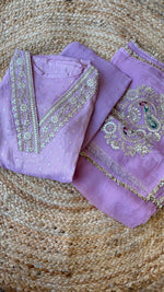 Premium tissue zari weaved unstitched suit set in purple
