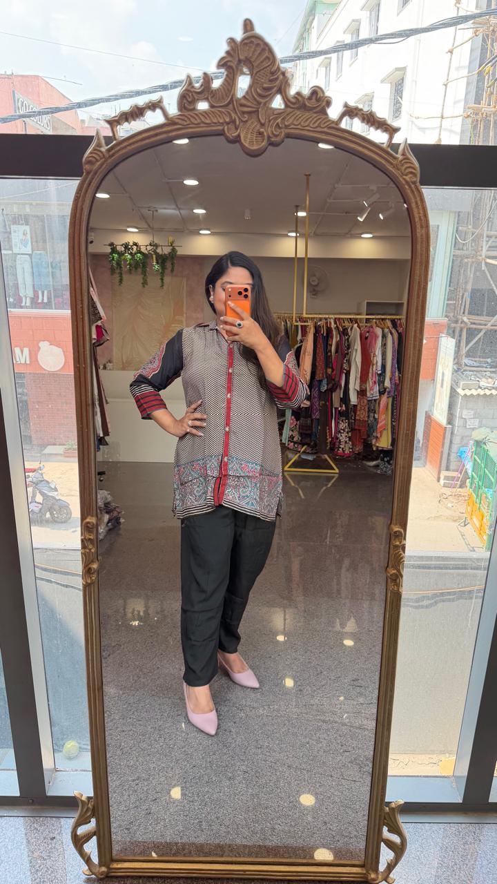 Smart Mul silk metal button co ord