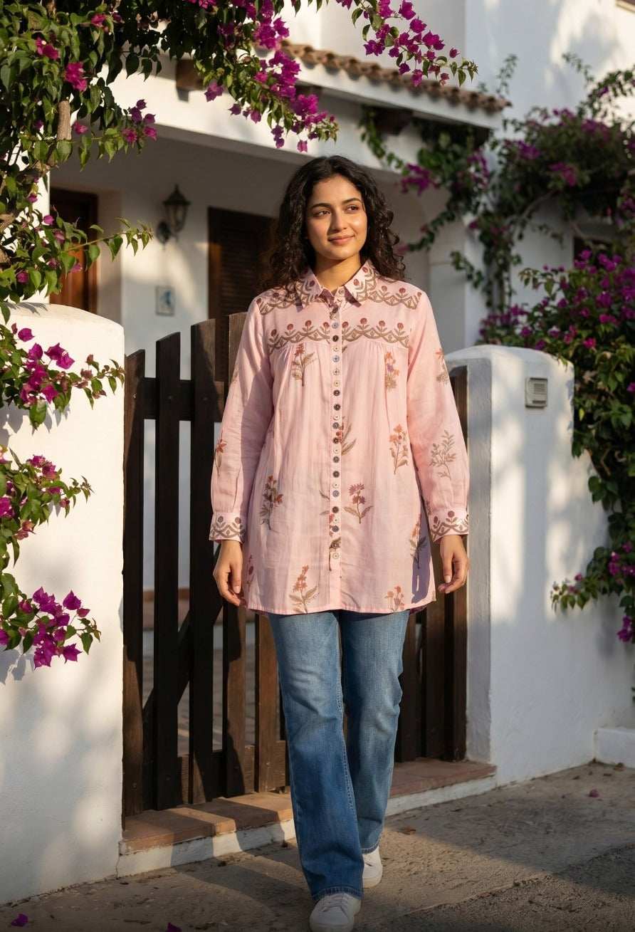 Smart Mul chanderi digital printed comes with spaghetti in pink