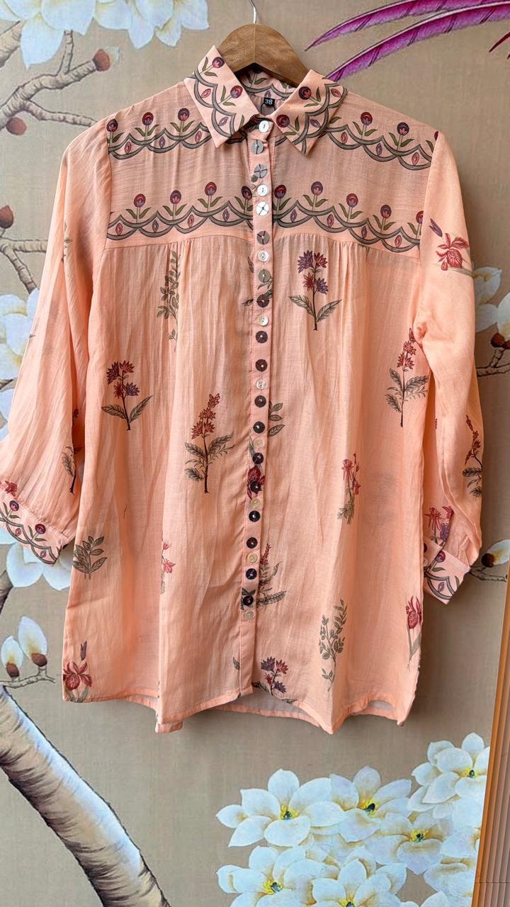 Smart Mul chanderi digital printed comes with spaghetti in peach