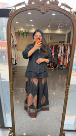 Pure crepe designer mirror buttons shirt and plazzo pants