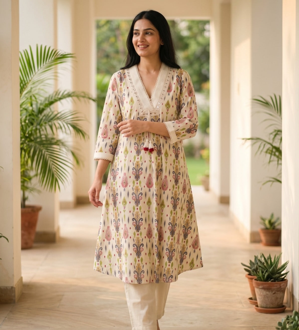 Real mirror on yoke pretty cotton kurta pant