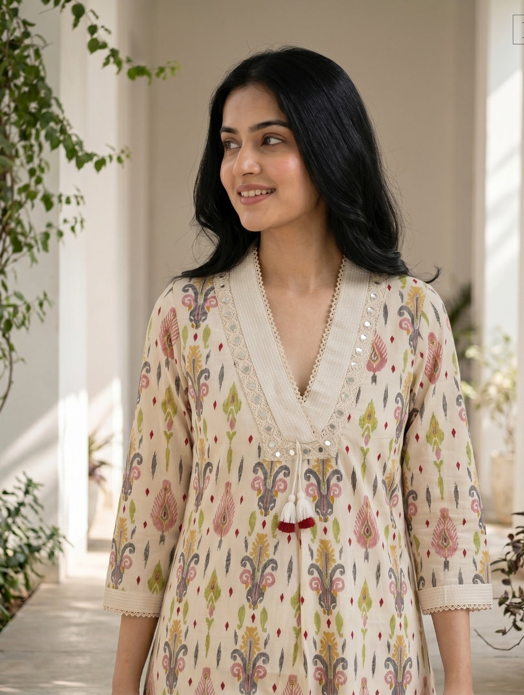 Real mirror on yoke pretty cotton kurta pant