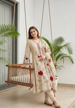Beautiful applique work Mul chanderi suit set