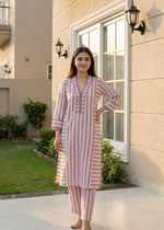 Super pretty cotton lace detailing striped Kurta pant in purple