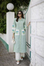 Smart cotton Co ord in green in stripesKurta pant