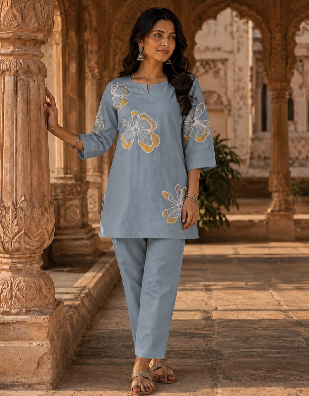 Pretty applique cotton co ord in blue