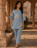 Pretty applique cotton co ord in blue