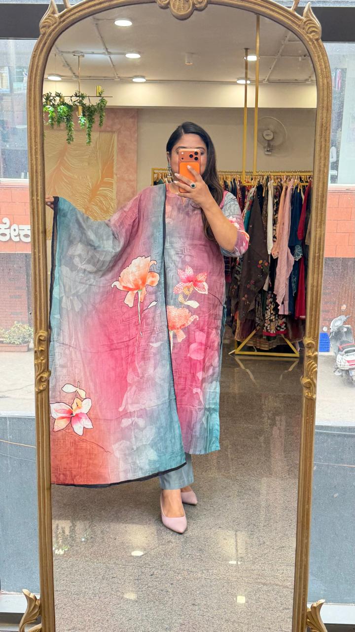 Pure cotton digital printed highlighted with katha stitch and comes with lining
