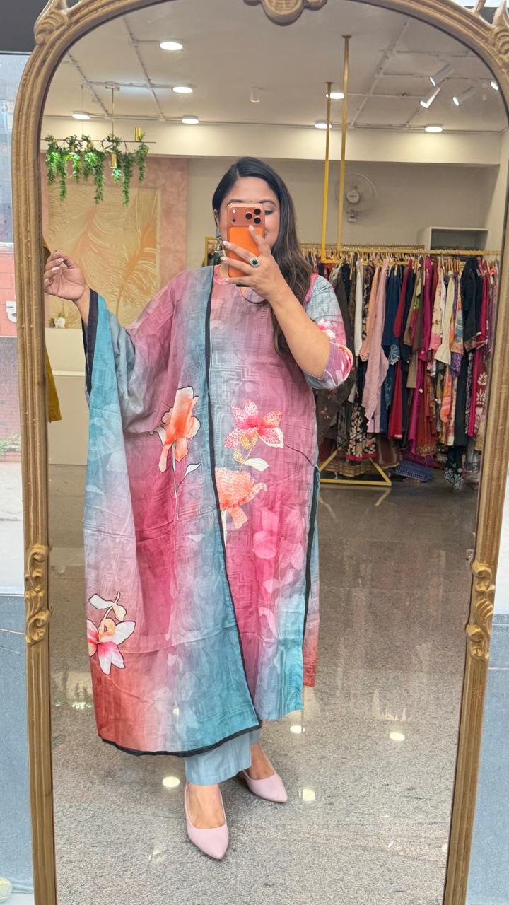 Pure cotton digital printed highlighted with katha stitch and comes with lining