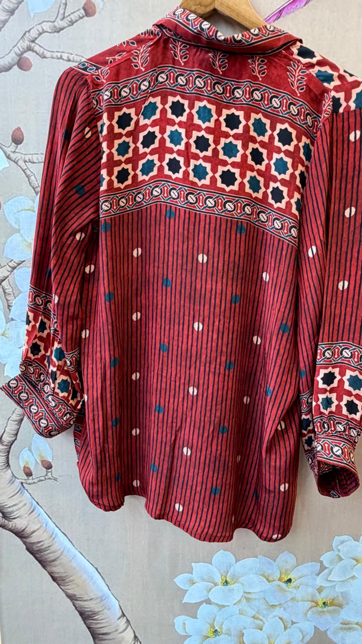 Pure crepe designer shirt in red