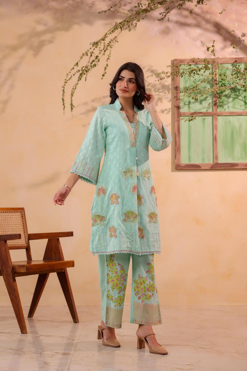 Super pretty cotton with applique work and digital printed pant