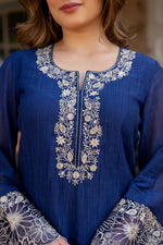 Super elegant crush cotton lining suit set in blue