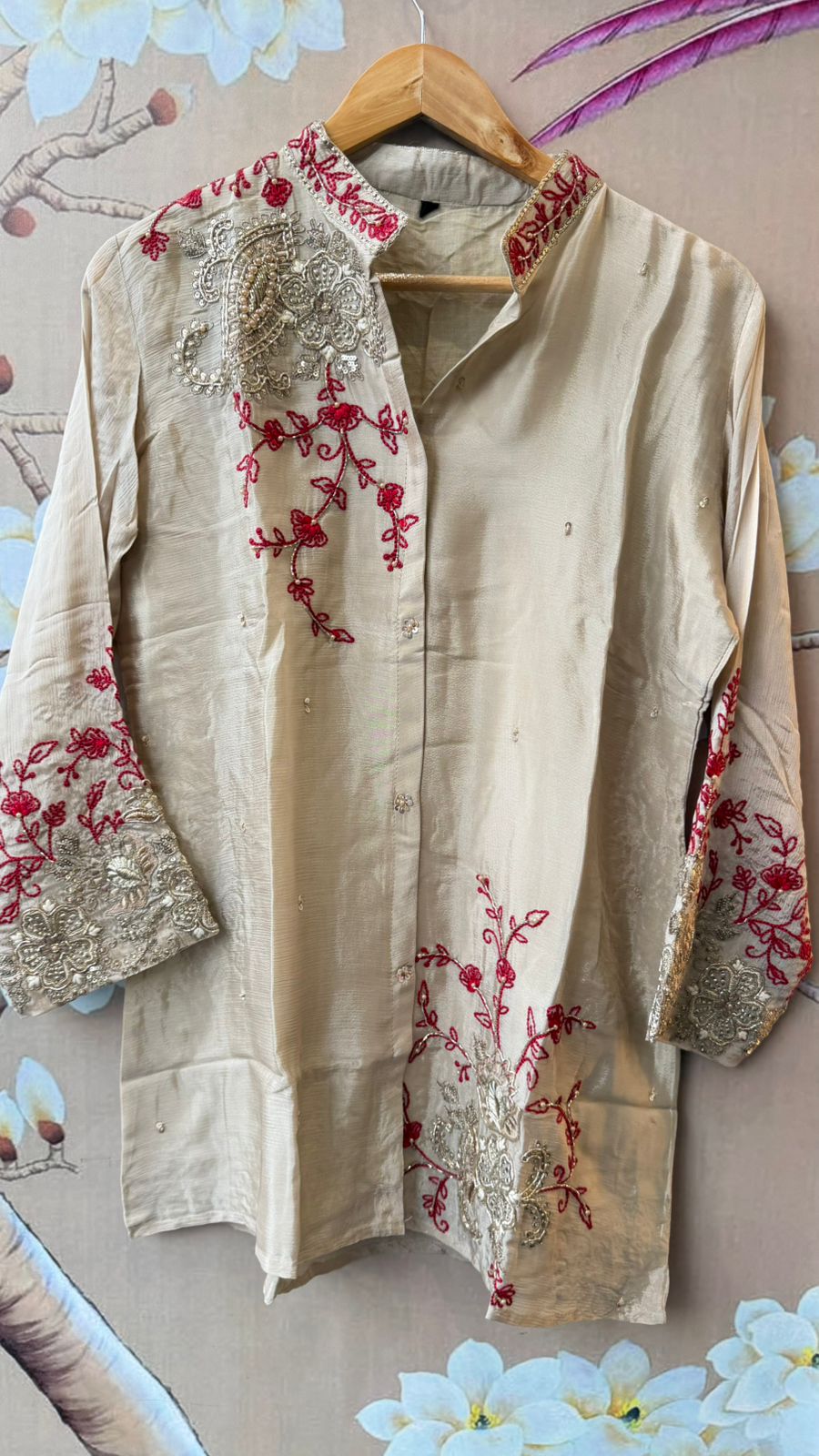 Heavy chinon plazzo co ord set with intricate embroidery
