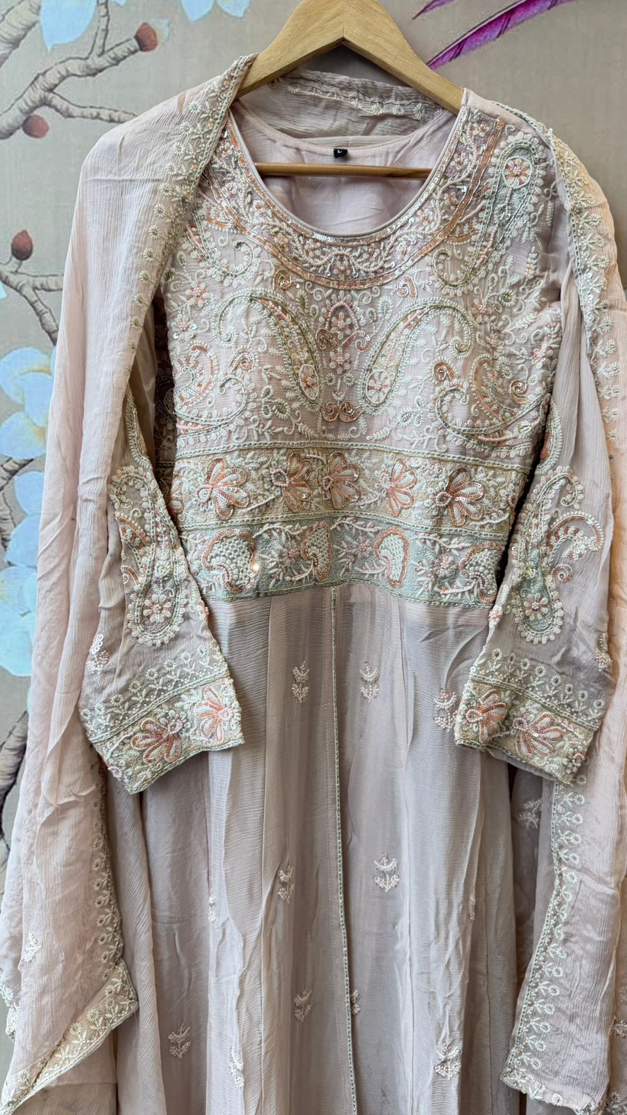 Premium chinon heavy embroidery party wear suit set