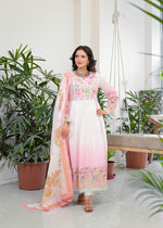 Super soft Mul cotton embroidered ombré Anarkali suit set in pink