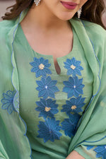 Pretty organza applique work full suit set (slim fit)