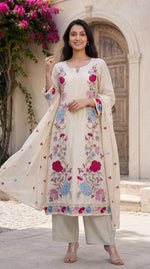 Mul cotton applique work full suit set