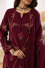 Pretty wine fully embroidered suit set