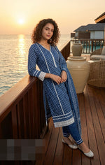 Pretty Indigo blue full suit set with lace detailing