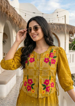 Mul chanderi with attached jacket co ord set in yellow