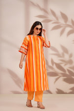 Super pretty soft Mul cotton with stripes in rust kurta pant