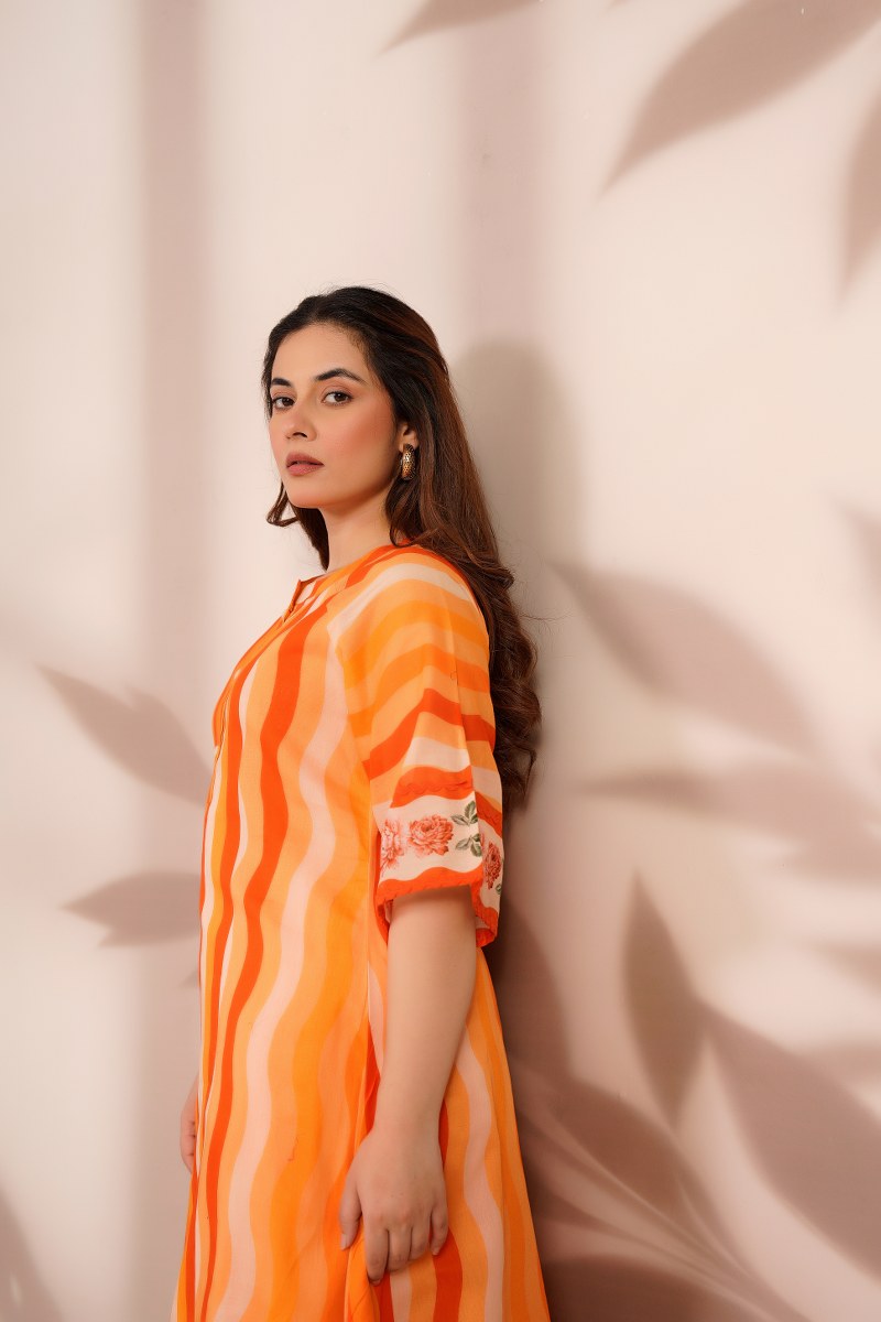 Super pretty soft Mul cotton with stripes in rust kurta pant