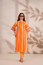 Super pretty soft Mul cotton with stripes in rust kurta pant