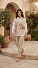 Pure cotton embroidered jute co ord set