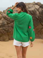 Super soft embroidered cotton top in green