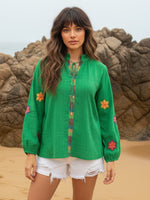 Super soft embroidered cotton top in green