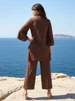 Pretty cotton blue highlighted embroidered co ord in brown